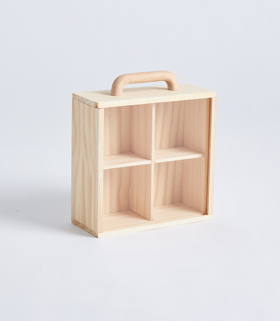 Natural Wood Compartment Gift Box with Handle