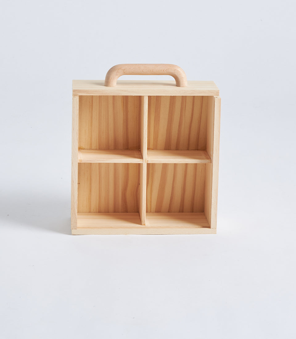 Natural Wood Compartment Gift Box with Handle