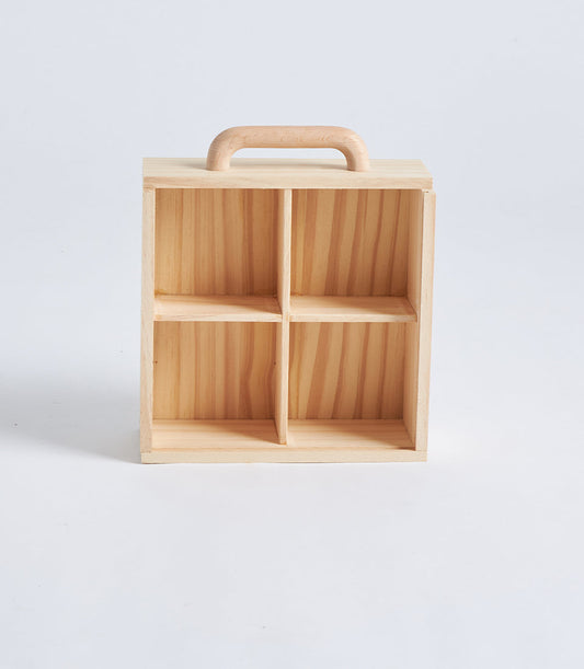 Basketeer's premium natural wood gift box with four compartments and