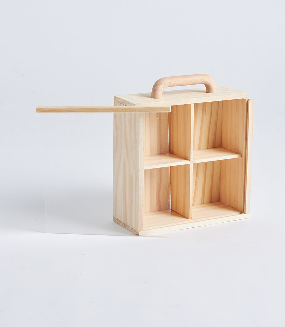 Natural Wood Compartment Gift Box with Handle