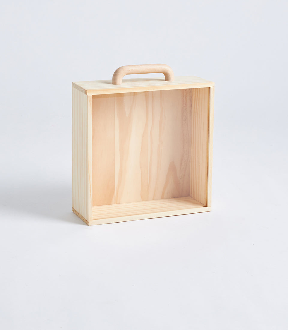 Wooden Gift Box with Sliding Lid and Handle – Natural Hamper Case (Medium)