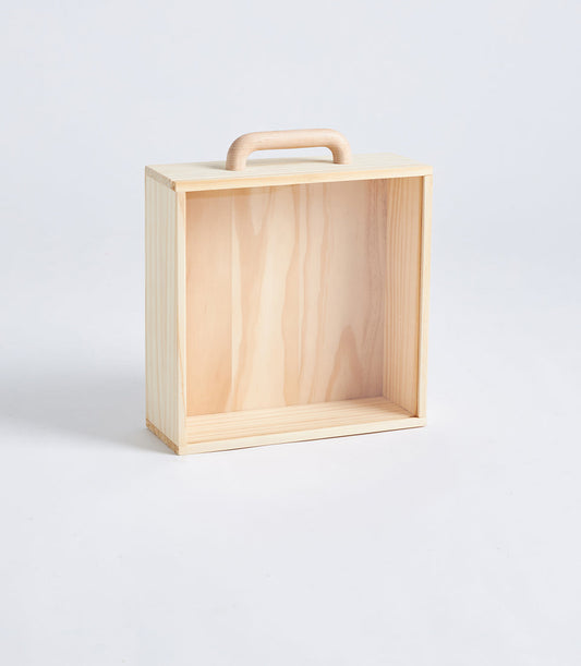 Basketeer's premium natural wooden gift box with a sturdy handle,