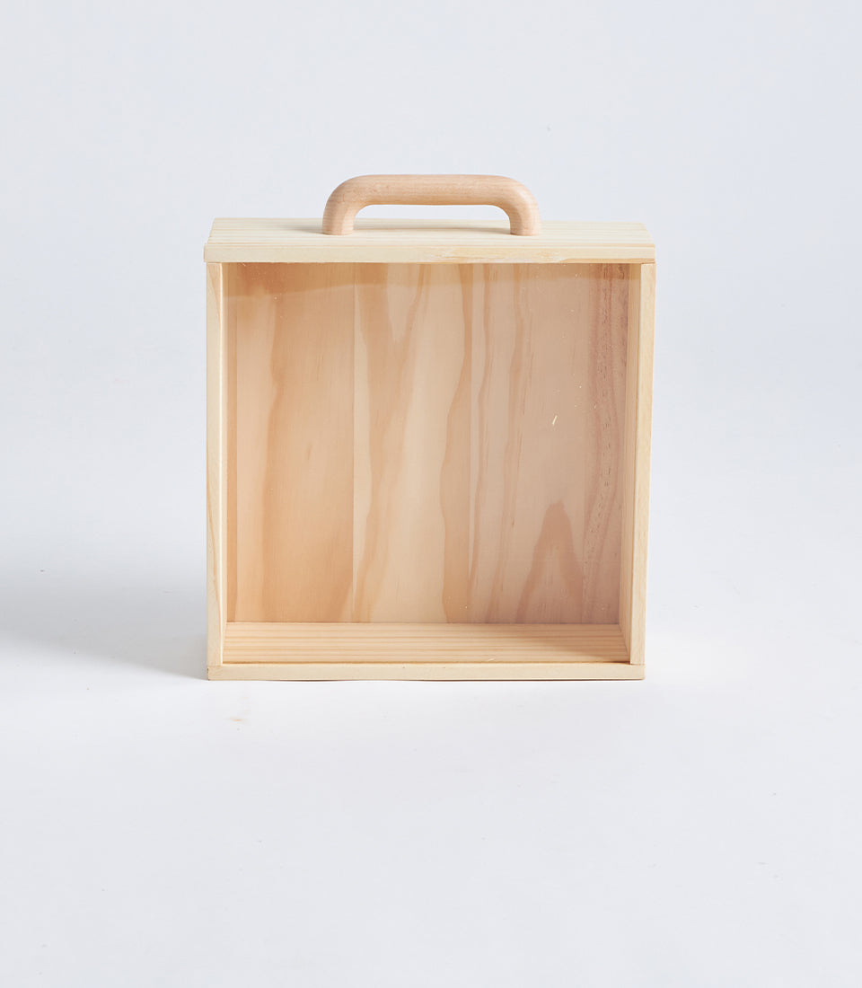 Wooden Gift Box with Sliding Lid and Handle – Natural Hamper Case (Medium)