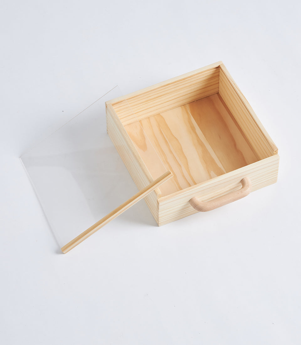 Wooden Gift Box with Sliding Lid and Handle – Natural Hamper Case (Medium)