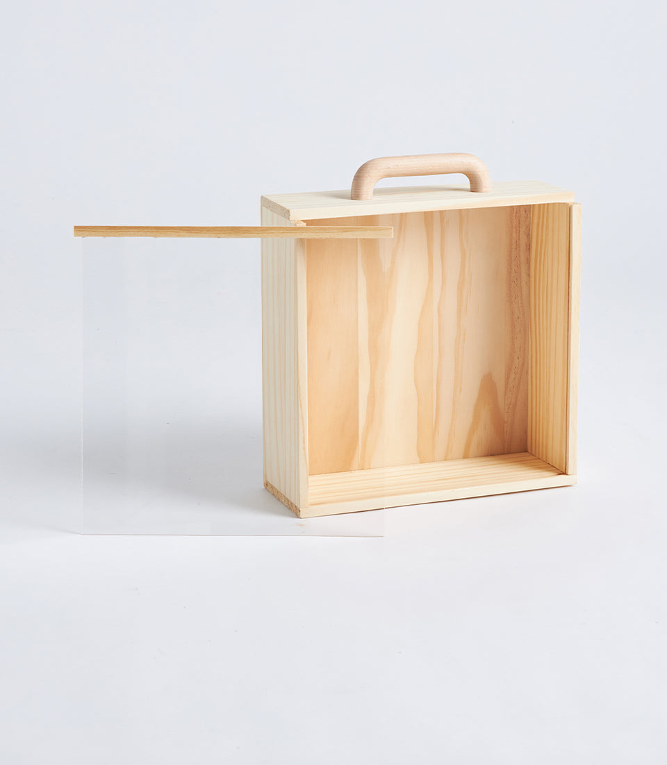 Wooden Gift Box with Sliding Lid and Handle – Natural Hamper Case (Medium)
