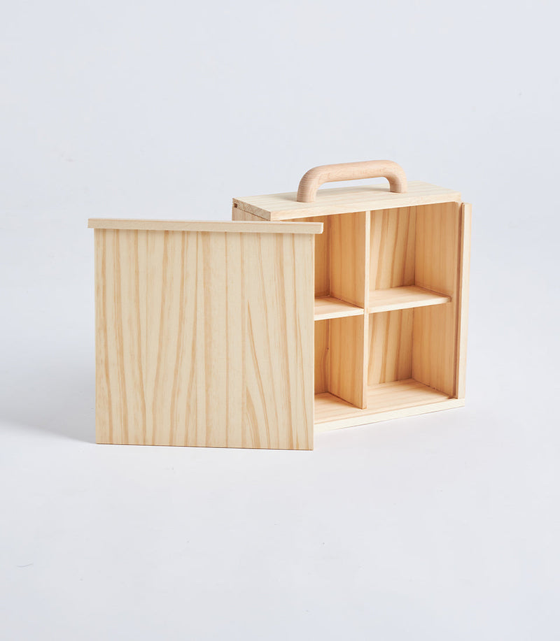 Light Natural Wood Compartment Gift Box with Handle