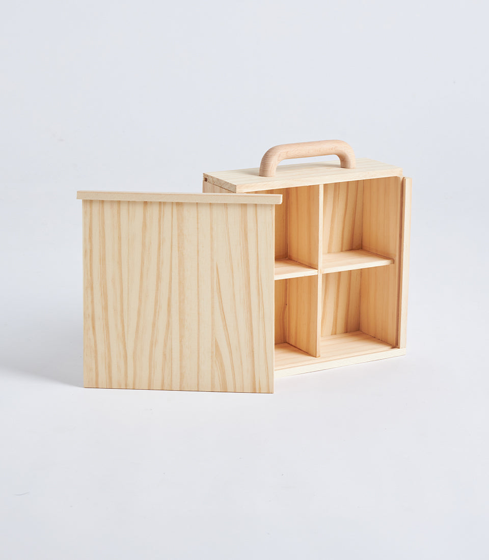 Light Natural Wood Compartment Gift Box with Handle