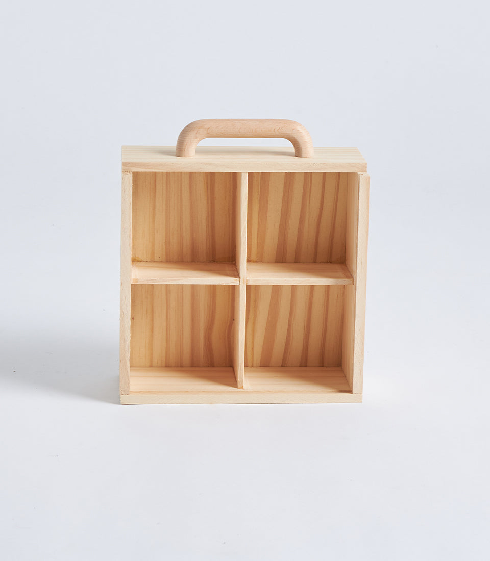 Light Natural Wood Compartment Gift Box with Handle
