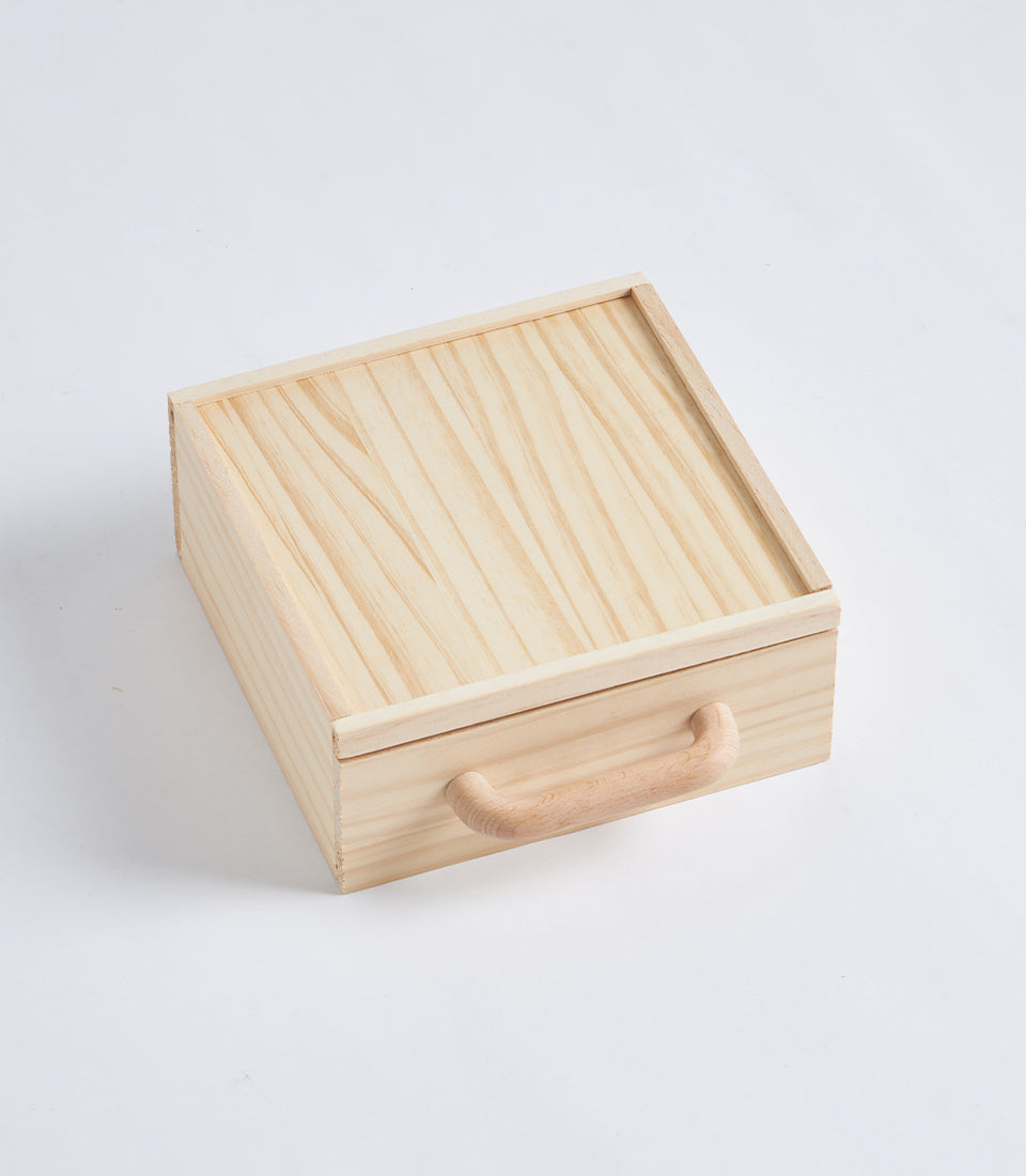 Light Natural Wood Compartment Gift Box with Handle