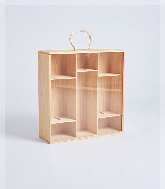 Basketeer's premium natural wood gift box with clear front