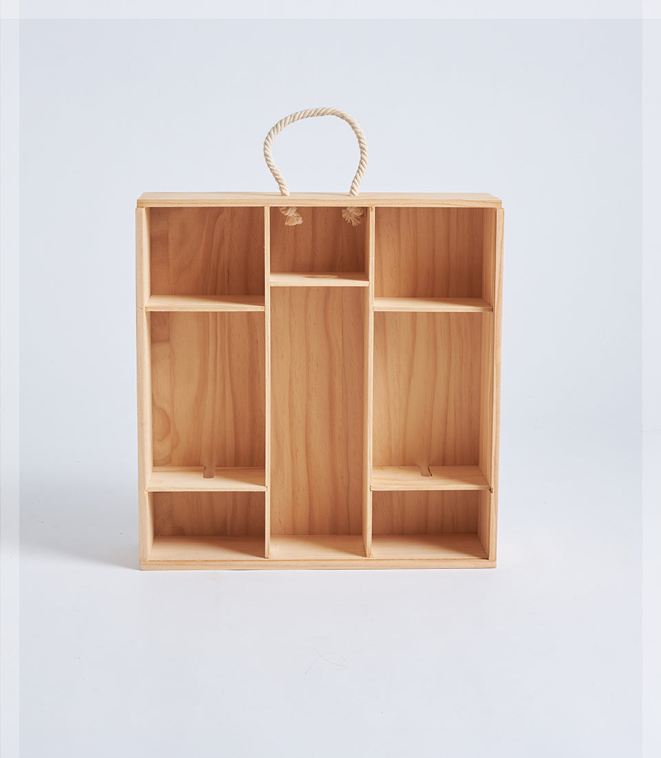 Natural Wood Multi-Compartment Wine Gift Box