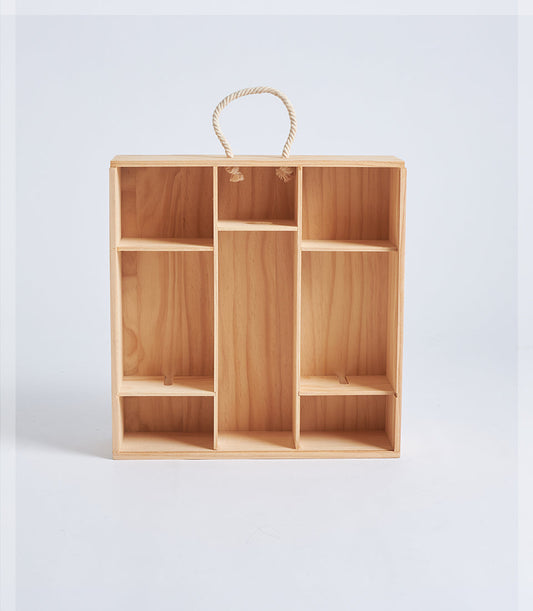 Basketeer's natural wood multi-compartment gift box with braided rope