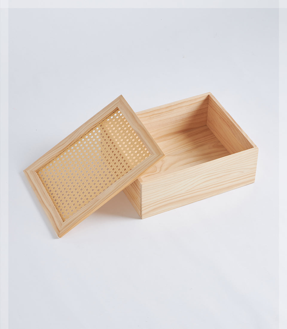 Rectangular Wood and Wicker Gift Box with Lid