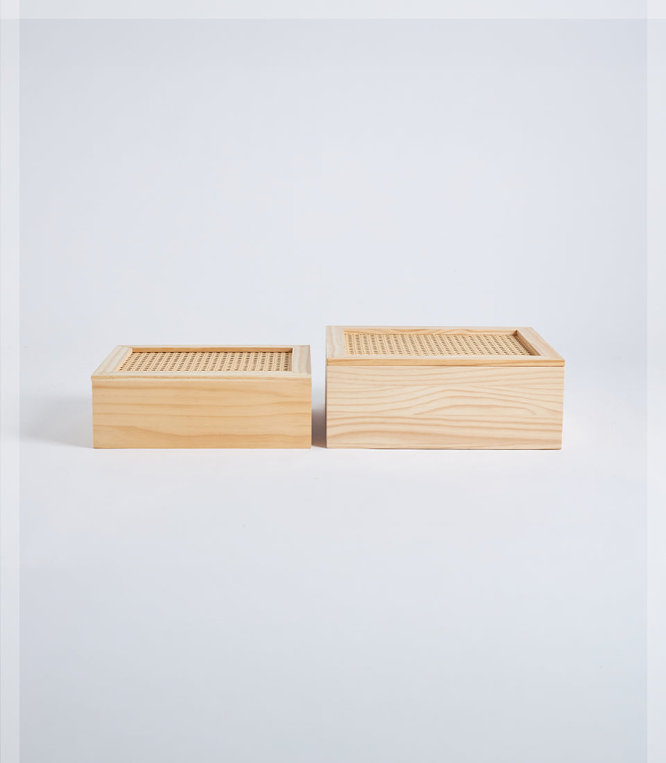 Rectangular Wood and Wicker Gift Box with Lid