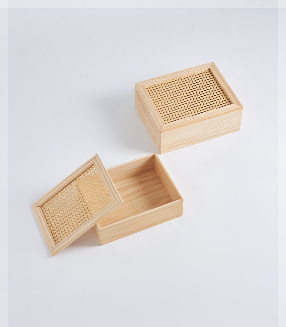 Rectangular Wood and Wicker Gift Box with Lid
