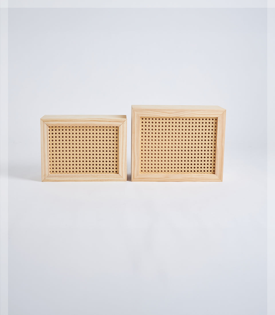 Rectangular Wood and Wicker Gift Box with Lid