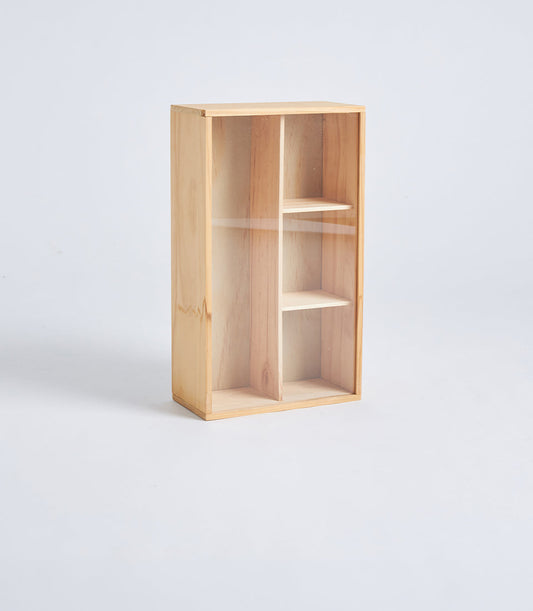 Basketeer's premium natural wood gift box, featuring a clear front