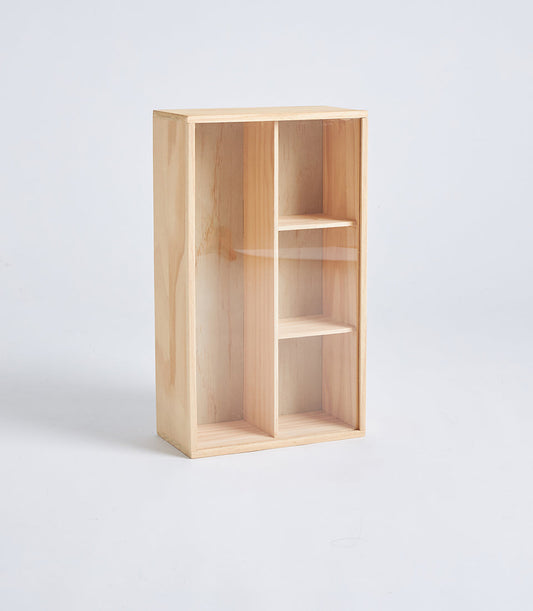 Basketeer's premium wooden gift box, featuring a clear front panel and