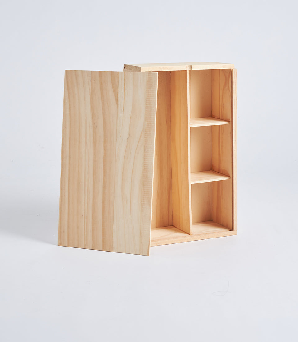 Light Natural Wood Wine Gift Box with Side Compartments
