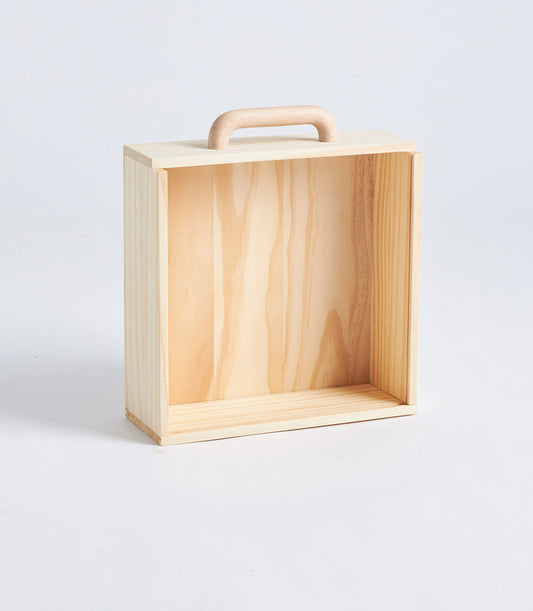 Basketeer's premium natural wooden gift box with a sleek handle, perfect