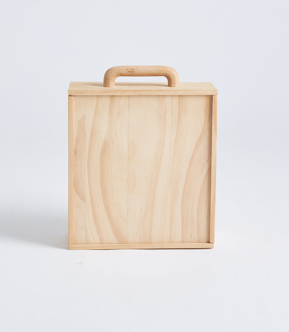 Wooden Gift Box with Handle – Natural Finish Hamper Case (Medium)