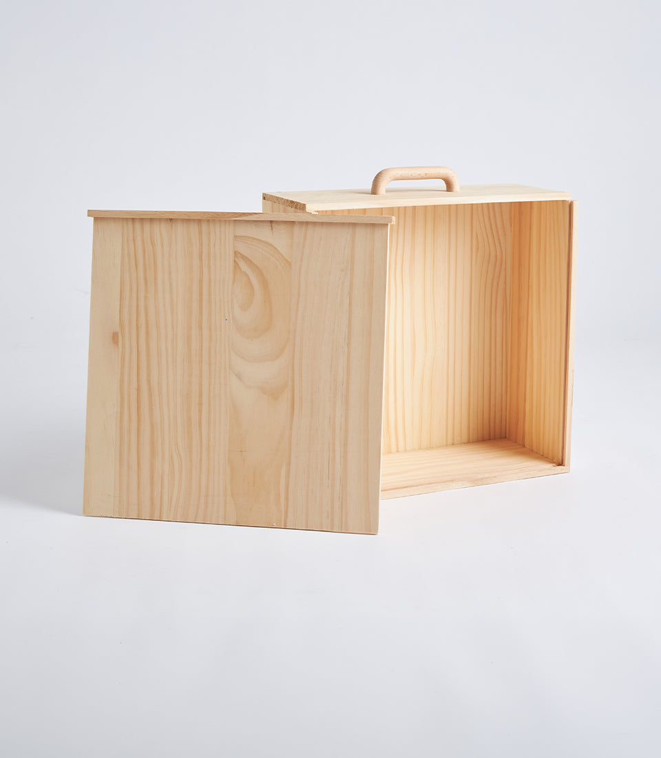 Light Natural Wood Gift Box with Handle and Lid