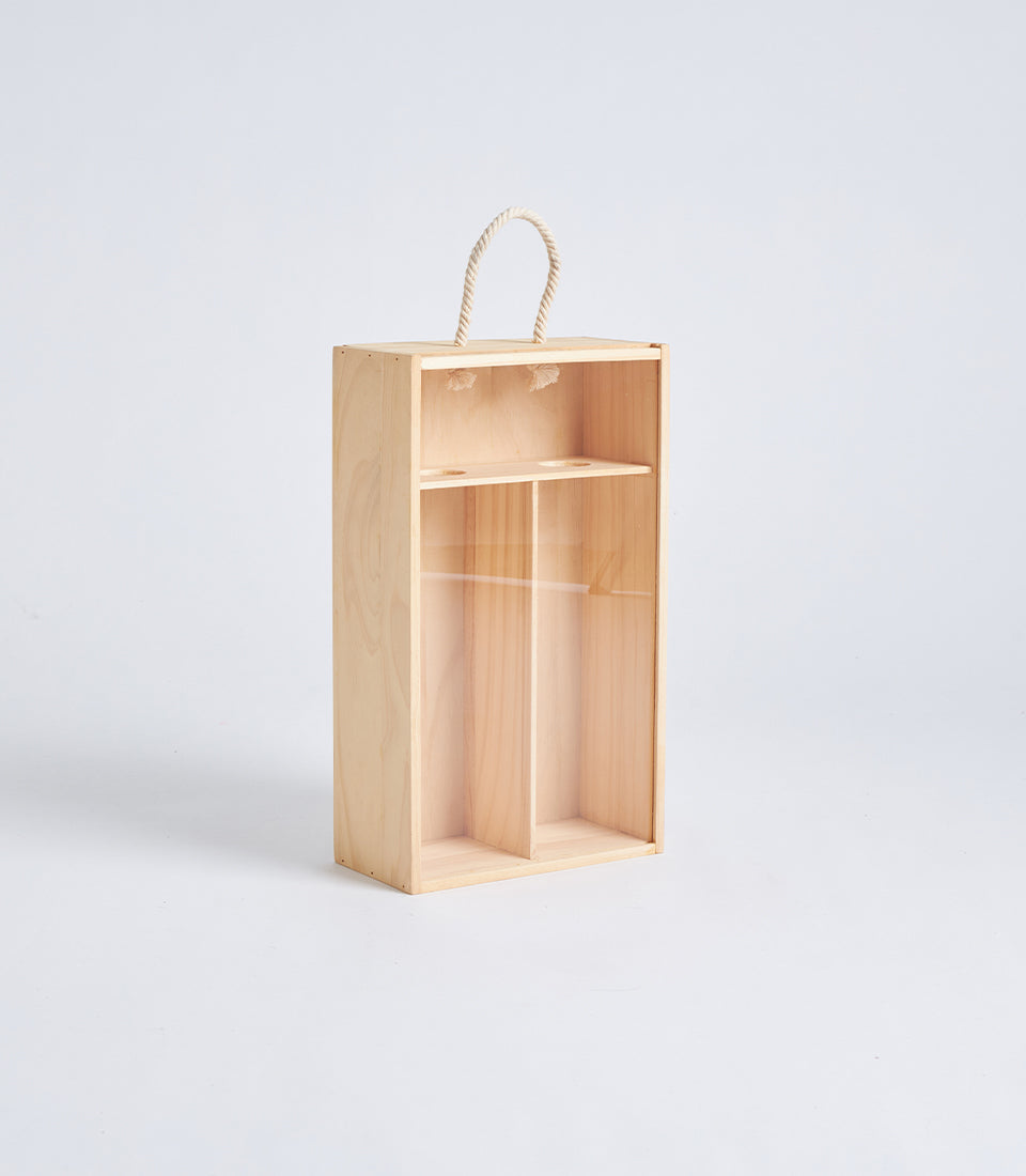 Natural Wood Wine Gift Box with Accessories Compartments