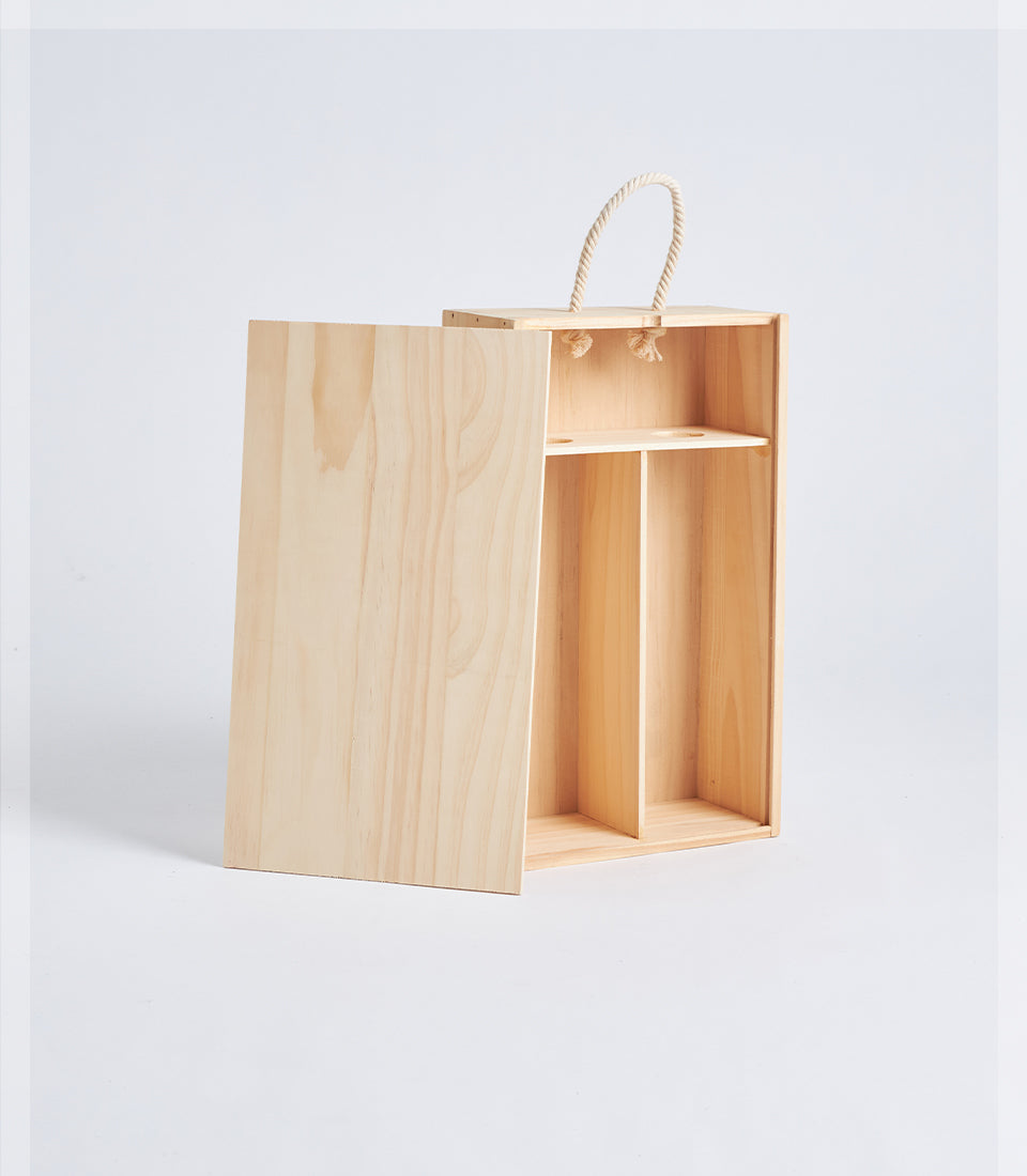Light Natural Wood Wine Gift Box with Accessories Compartments