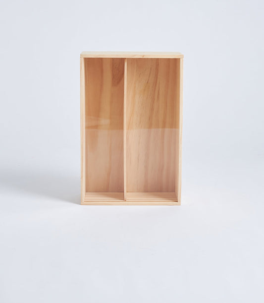 Basketeer's premium light natural wood gift box with divider, perfect