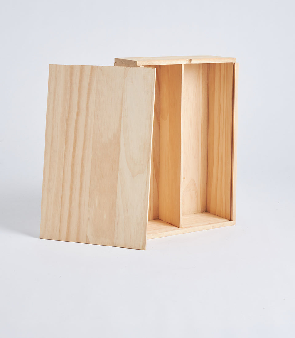 Light Natural Wood Double Wine Gift Box with Divider