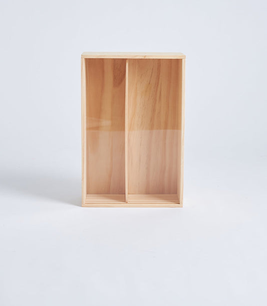 Basketeer's elegant, natural wood gift box with divider, perfect