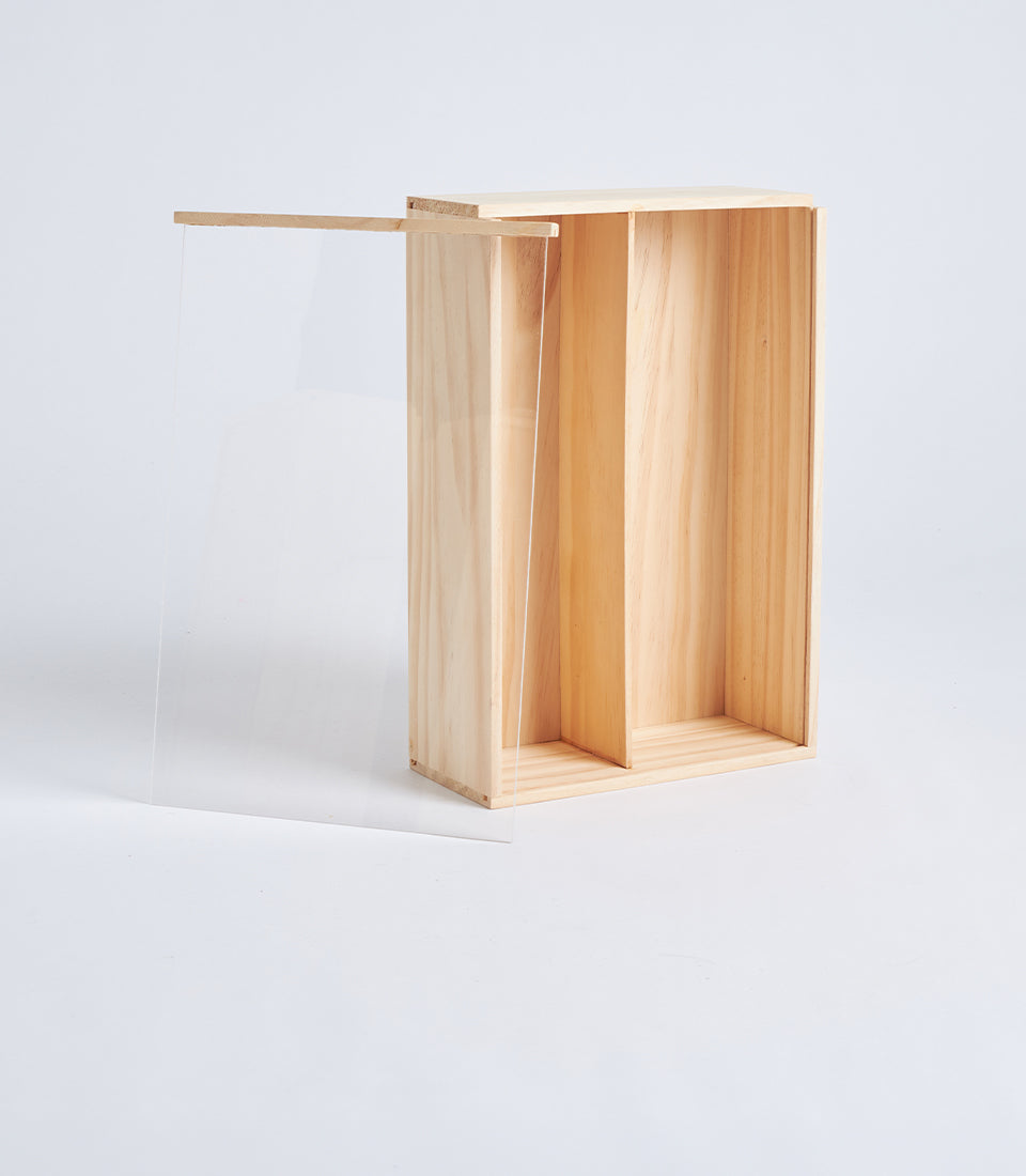 Natural Wood Double Wine Gift Box with Divider